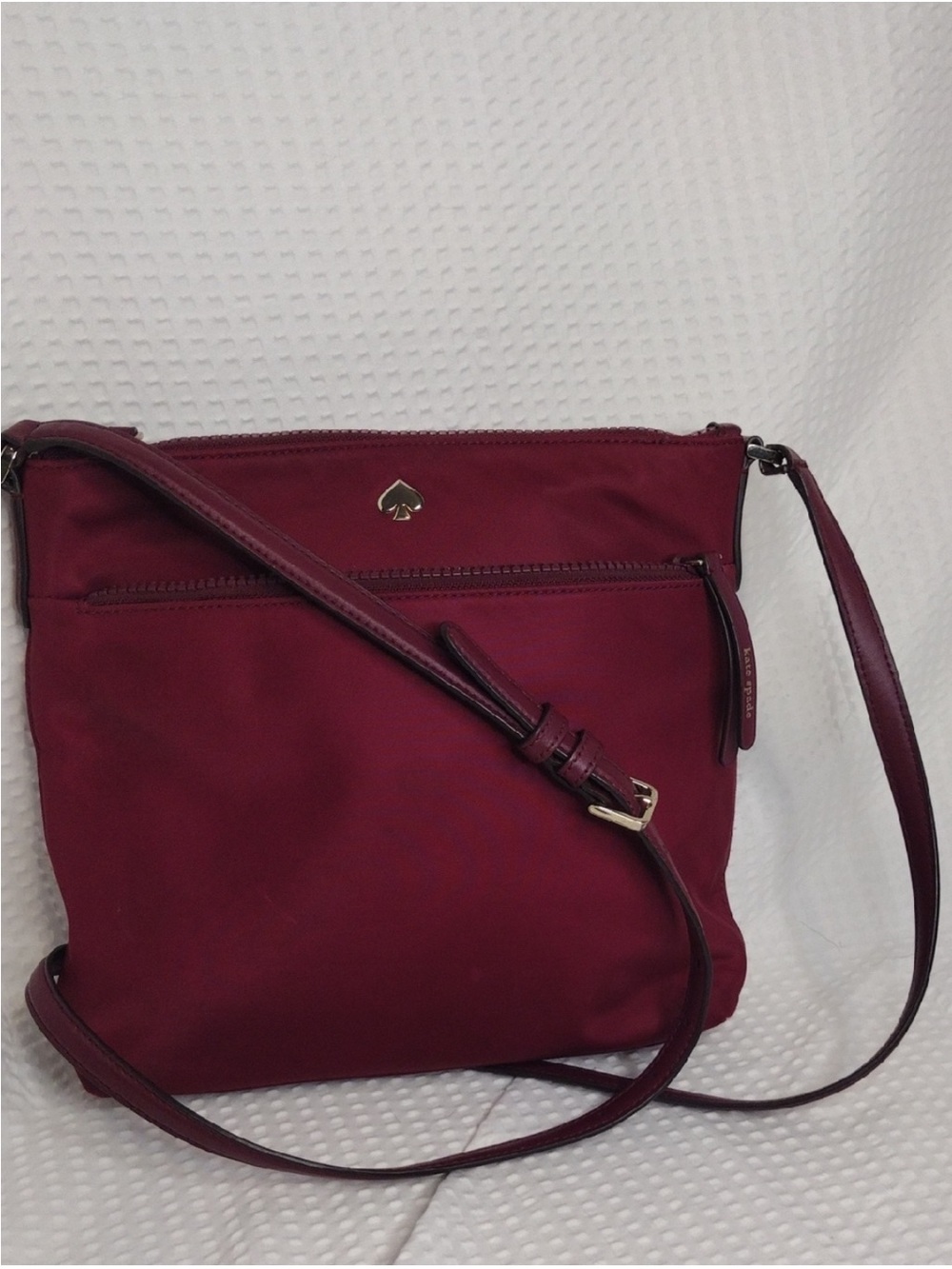 kate spade Burgundy Nylon Crossbody with Gold Spade Accent